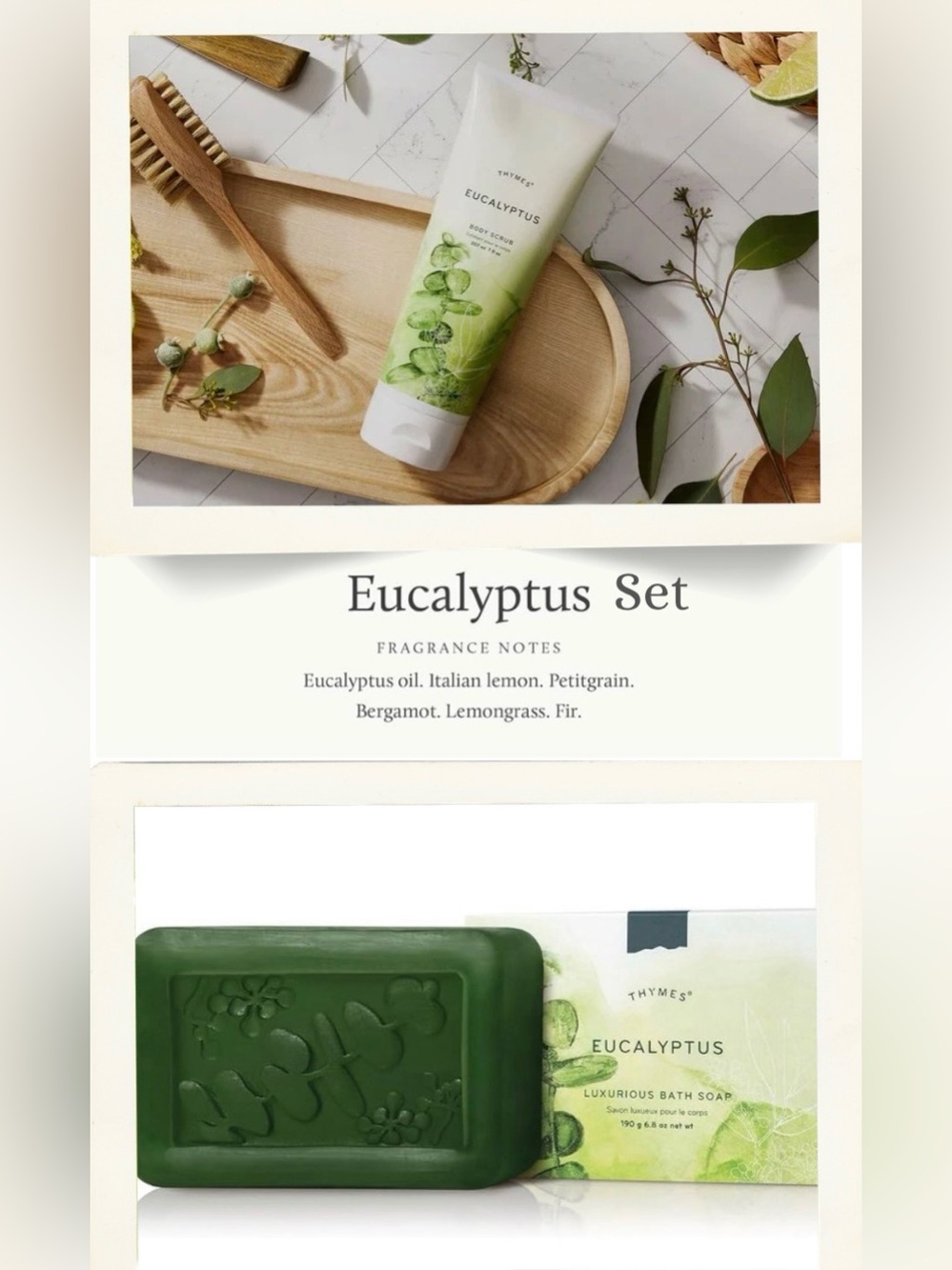 Thymes Eucalyptus Fragrance Set 💥 - Includes Body Scrub and Bar Soap